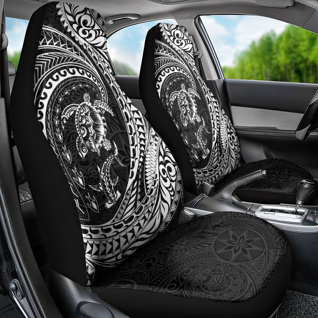 Hawaiian Turtle and Shark Car Seat Cover Kakau Tribal with Polynesian Pattern Black Color