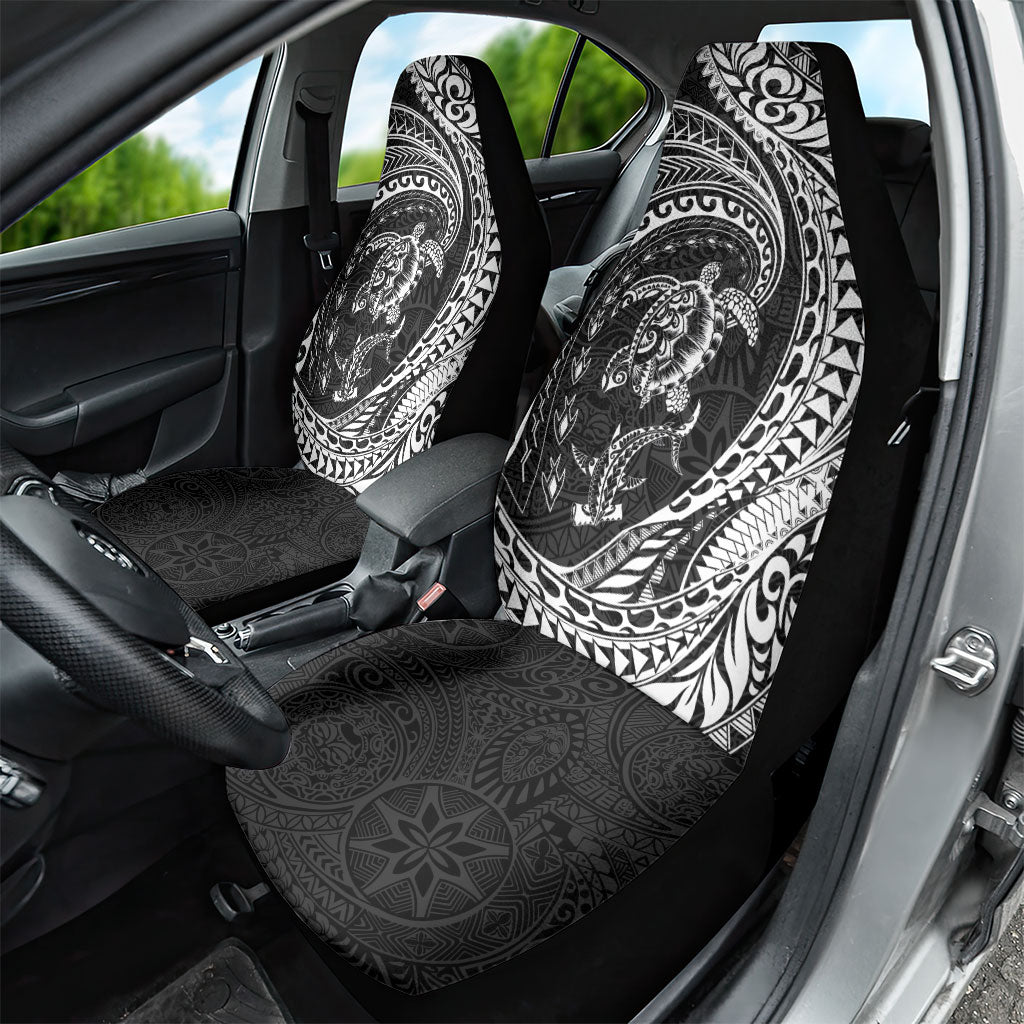 Hawaiian Turtle and Shark Car Seat Cover Kakau Tribal with Polynesian Pattern Black Color