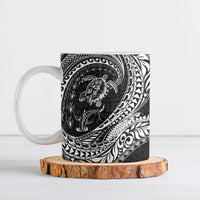 Hawaiian Turtle and Shark Ceramic Mug Kakau Tribal with Polynesian Pattern Black Color