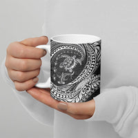 Hawaiian Turtle and Shark Ceramic Mug Kakau Tribal with Polynesian Pattern Black Color