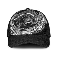 Hawaiian Turtle and Shark Classic Cap Kakau Tribal with Polynesian Pattern Black Color