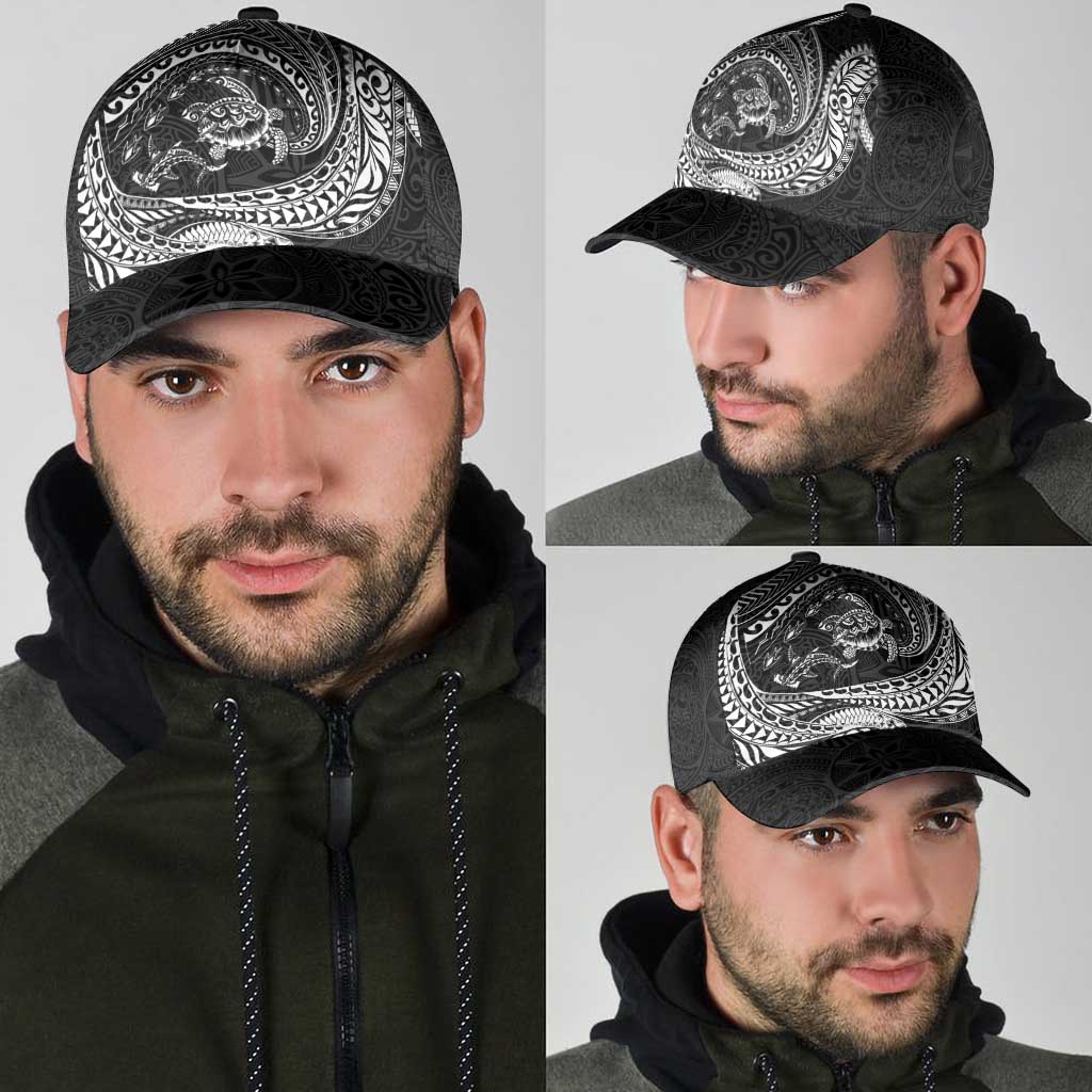 Hawaiian Turtle and Shark Classic Cap Kakau Tribal with Polynesian Pattern Black Color