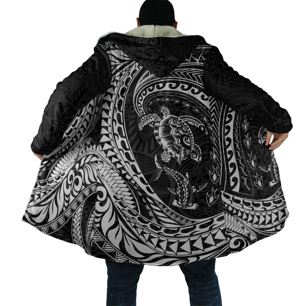 Hawaiian Turtle and Shark Cloak Kakau Tribal with Polynesian Pattern Black Color
