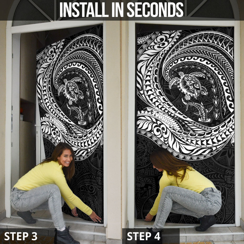 Hawaiian Turtle and Shark Door Cover Kakau Tribal with Polynesian Pattern Black Color