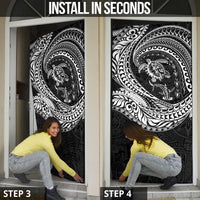 Hawaiian Turtle and Shark Door Cover Kakau Tribal with Polynesian Pattern Black Color