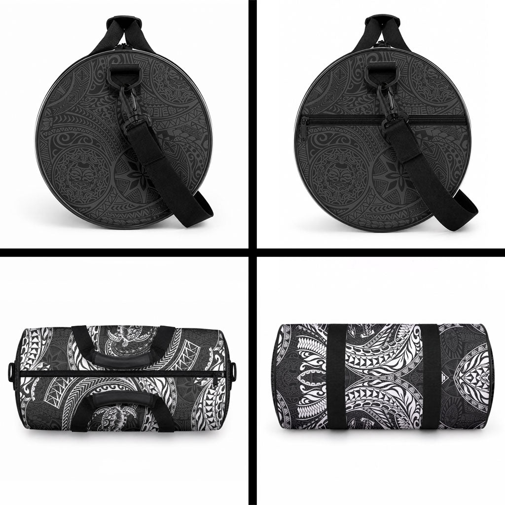 Hawaiian Turtle and Shark Duffle Bag Kakau Tribal with Polynesian Pattern Black Color