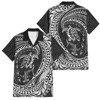 Hawaiian Turtle and Shark Family Matching Long Sleeve Bodycon Dress and Hawaiian Shirt Kakau Tribal with Polynesian Pattern Black Color