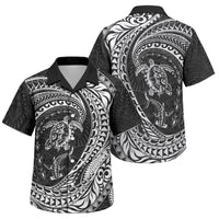 Hawaiian Turtle and Shark Family Matching Puletasi and Hawaiian Shirt Kakau Tribal with Polynesian Pattern Black Color