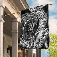 Hawaiian Turtle and Shark Garden Flag Kakau Tribal with Polynesian Pattern Black Color