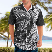 Hawaiian Turtle and Shark Hawaiian Shirt Kakau Tribal with Polynesian Pattern Black Color