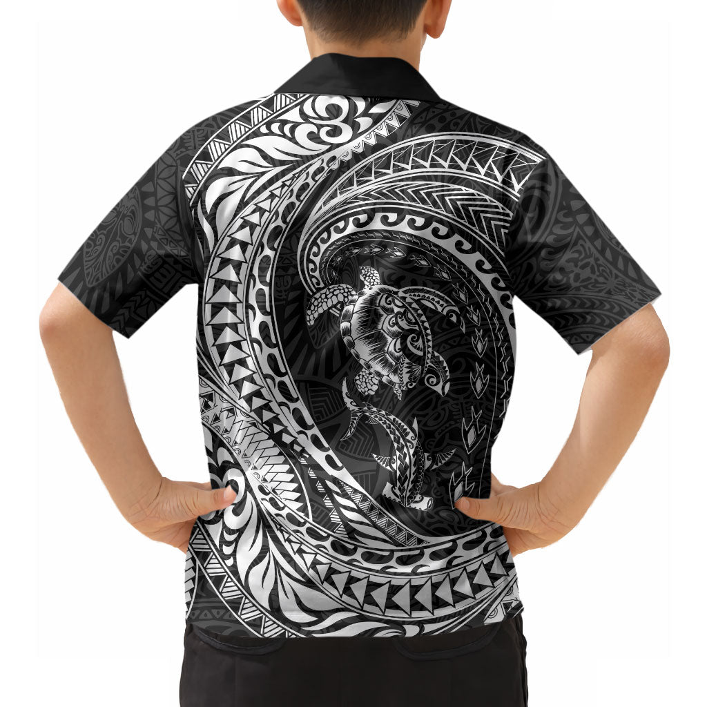 Hawaiian Turtle and Shark Hawaiian Shirt Kakau Tribal with Polynesian Pattern Black Color