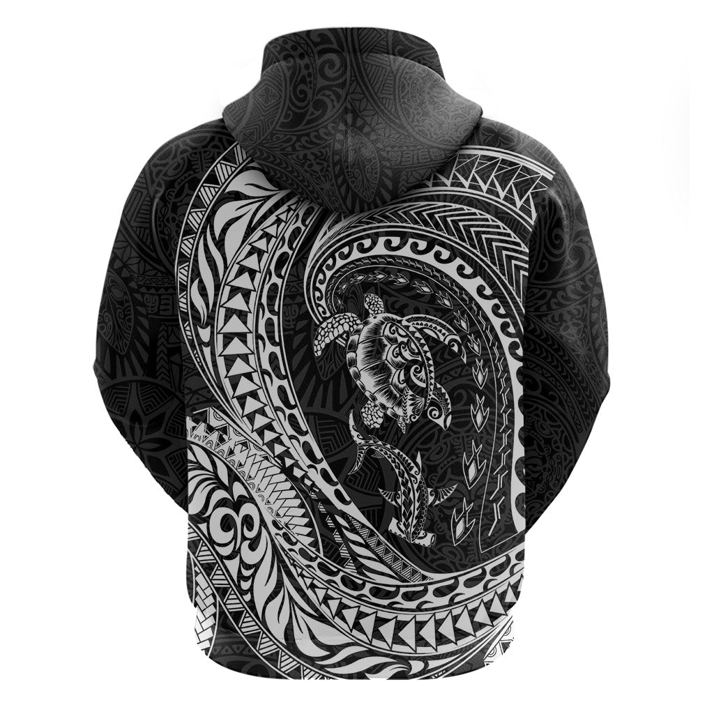Hawaiian Turtle and Shark Hoodie Kakau Tribal with Polynesian Pattern Black Color