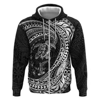 Hawaiian Turtle and Shark Hoodie Kakau Tribal with Polynesian Pattern Black Color