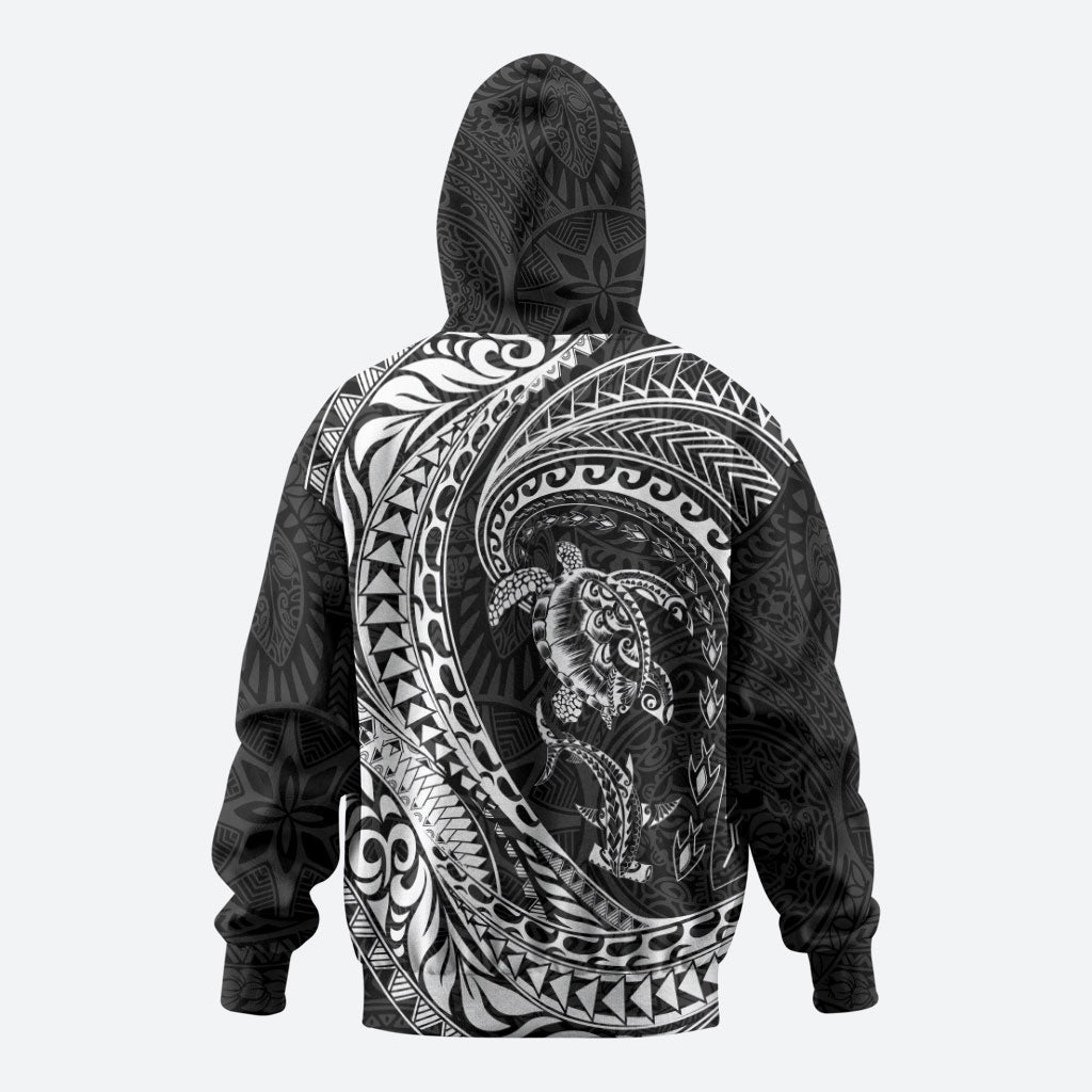 Hawaiian Turtle and Shark Hoodie Kakau Tribal with Polynesian Pattern Black Color