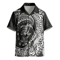 Hawaiian Turtle and Shark Kid Hawaiian Shirt Kakau Tribal with Polynesian Pattern Black Color