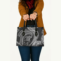 Hawaiian Turtle and Shark Leather Bag Kakau Tribal with Polynesian Pattern Black Color
