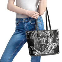 Hawaiian Turtle and Shark Leather Tote Bag Kakau Tribal with Polynesian Pattern Black Color