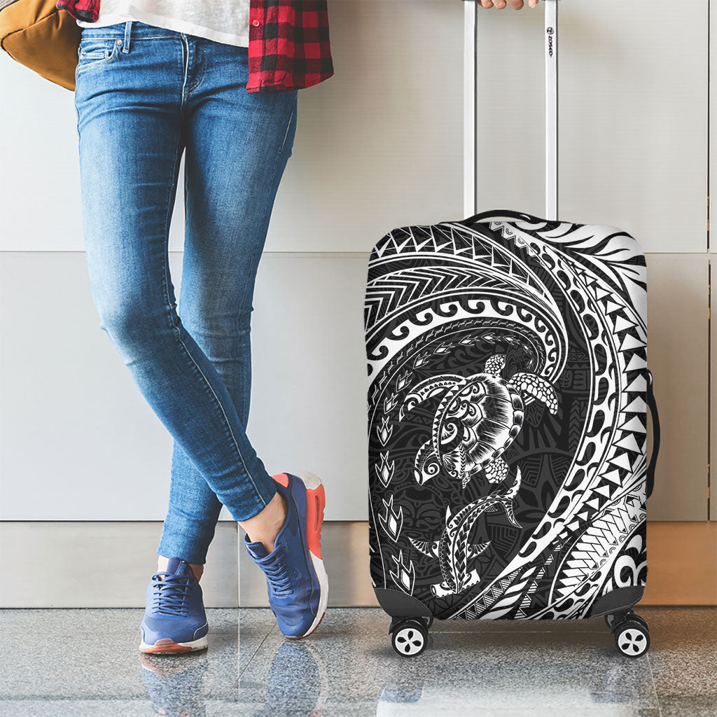 Hawaiian Turtle and Shark Luggage Cover Kakau Tribal with Polynesian Pattern Black Color