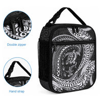 Hawaiian Turtle and Shark Lunch Bag Kakau Tribal with Polynesian Pattern Black Color