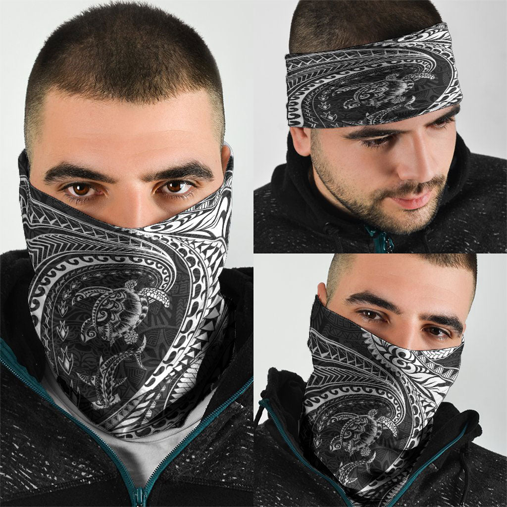 Hawaiian Turtle and Shark Neck Gaiter Kakau Tribal with Polynesian Pattern Black Color
