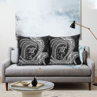 Hawaiian Turtle and Shark Pillow Cover Kakau Tribal with Polynesian Pattern Black Color