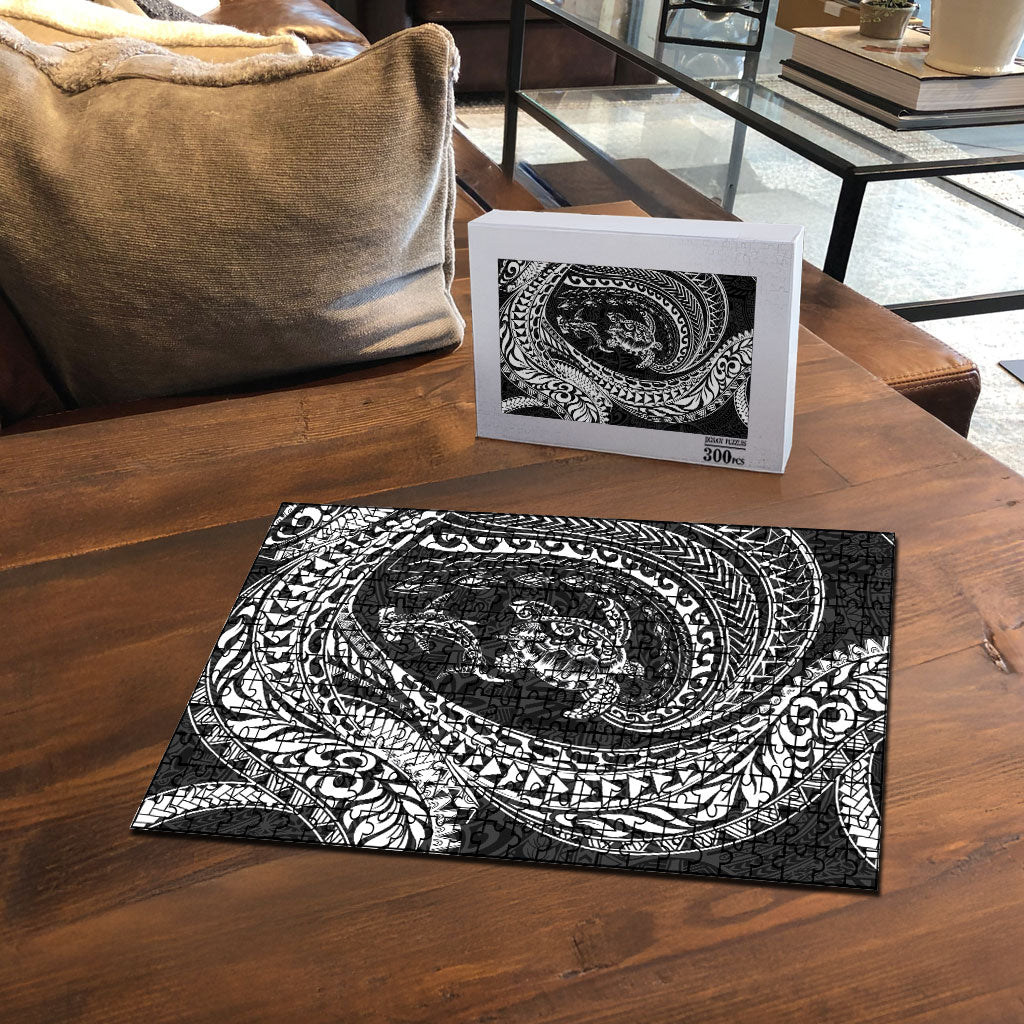 Hawaiian Turtle and Shark Puzzle Kakau Tribal with Polynesian Pattern Black Color