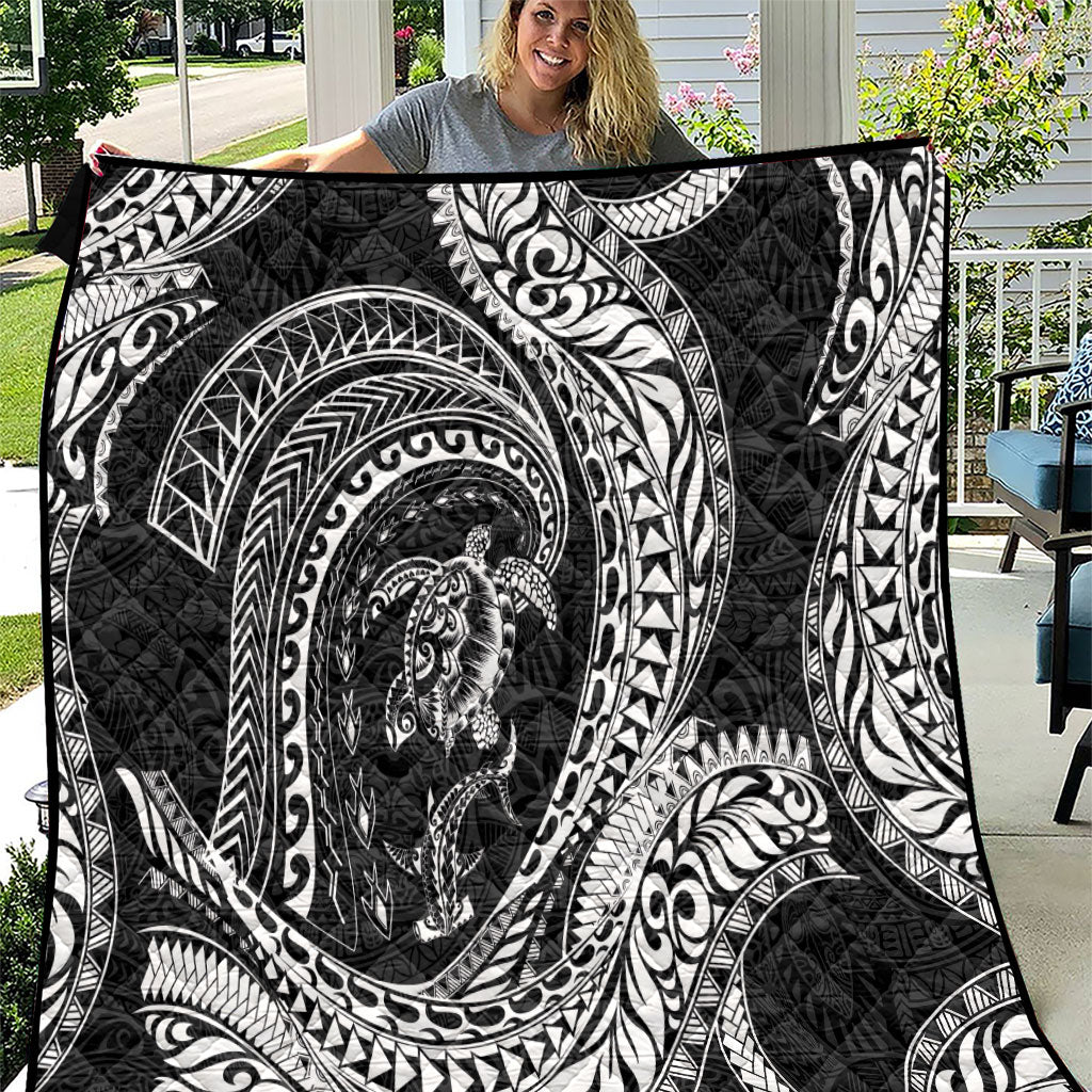 Hawaiian Turtle and Shark Quilt Kakau Tribal with Polynesian Pattern Black Color