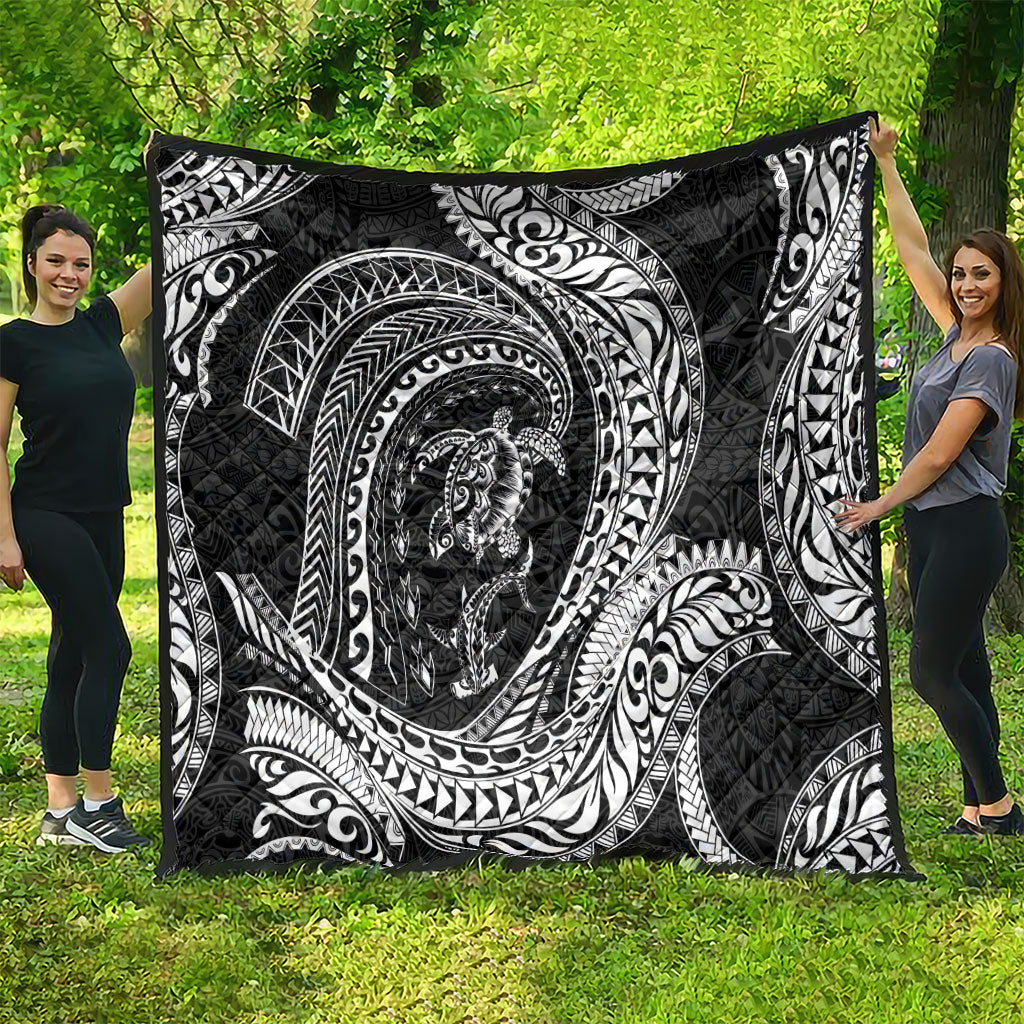 Hawaiian Turtle and Shark Quilt Kakau Tribal with Polynesian Pattern Black Color