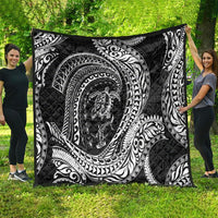Hawaiian Turtle and Shark Quilt Kakau Tribal with Polynesian Pattern Black Color
