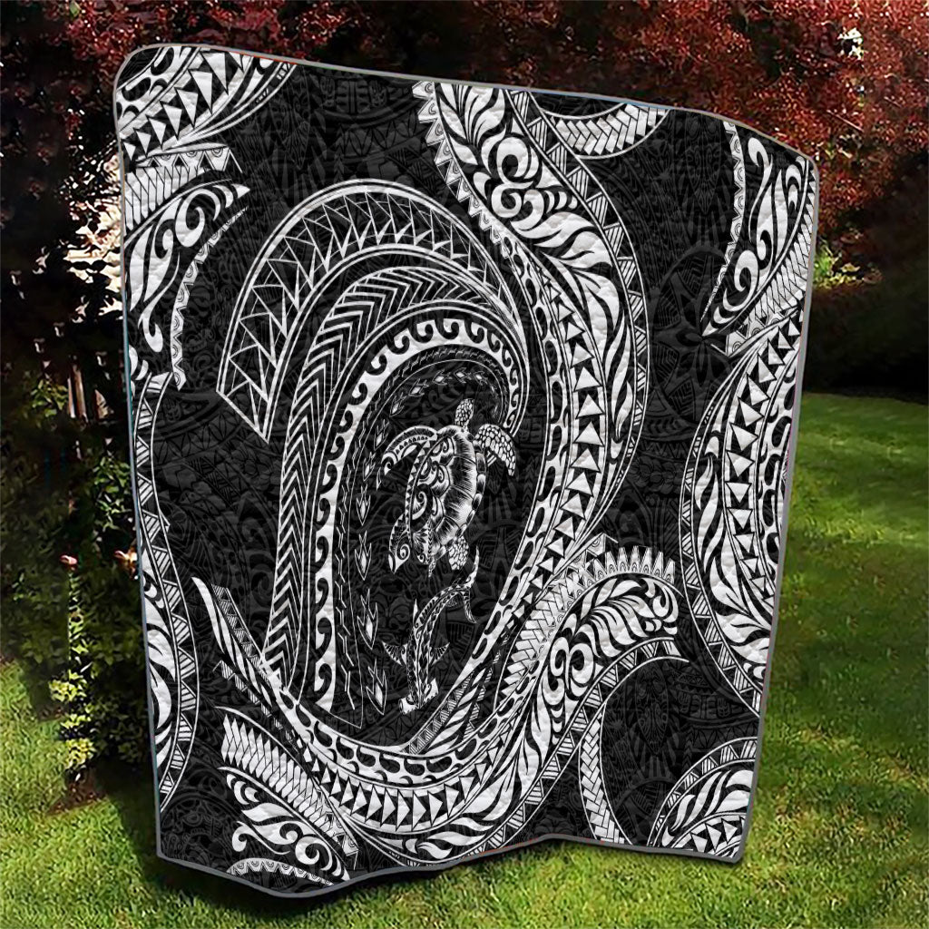 Hawaiian Turtle and Shark Quilt Kakau Tribal with Polynesian Pattern Black Color