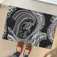 Hawaiian Turtle and Shark Rubber Doormat Kakau Tribal with Polynesian Pattern Black Color