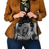 Hawaiian Turtle and Shark Shoulder Handbag Kakau Tribal with Polynesian Pattern Black Color