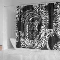 Hawaiian Turtle and Shark Shower Curtain Kakau Tribal with Polynesian Pattern Black Color