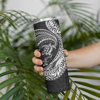 Hawaiian Turtle and Shark Skinny Tumbler Kakau Tribal with Polynesian Pattern Black Color