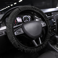 Hawaiian Turtle and Shark Steering Wheel Cover Kakau Tribal with Polynesian Pattern Black Color