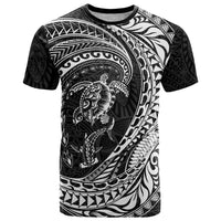 Hawaiian Turtle and Shark T Shirt Kakau Tribal with Polynesian Pattern Black Color