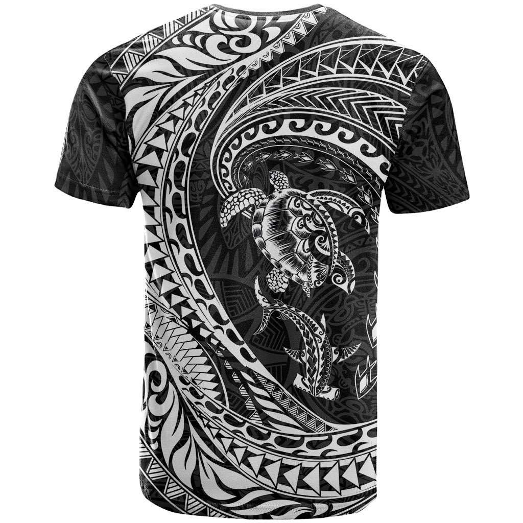 Hawaiian Turtle and Shark T Shirt Kakau Tribal with Polynesian Pattern Black Color