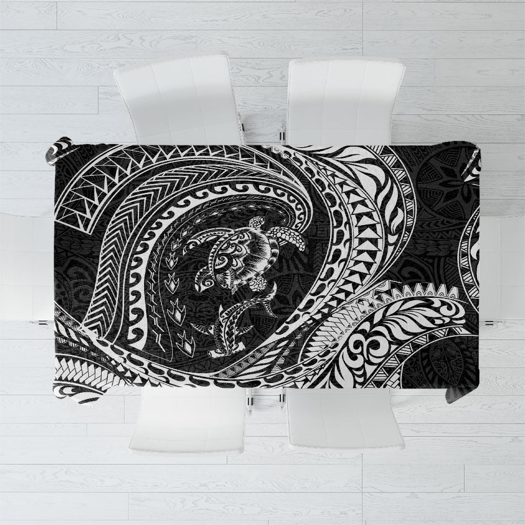 Hawaiian Turtle and Shark Tablecloth Kakau Tribal with Polynesian Pattern Black Color