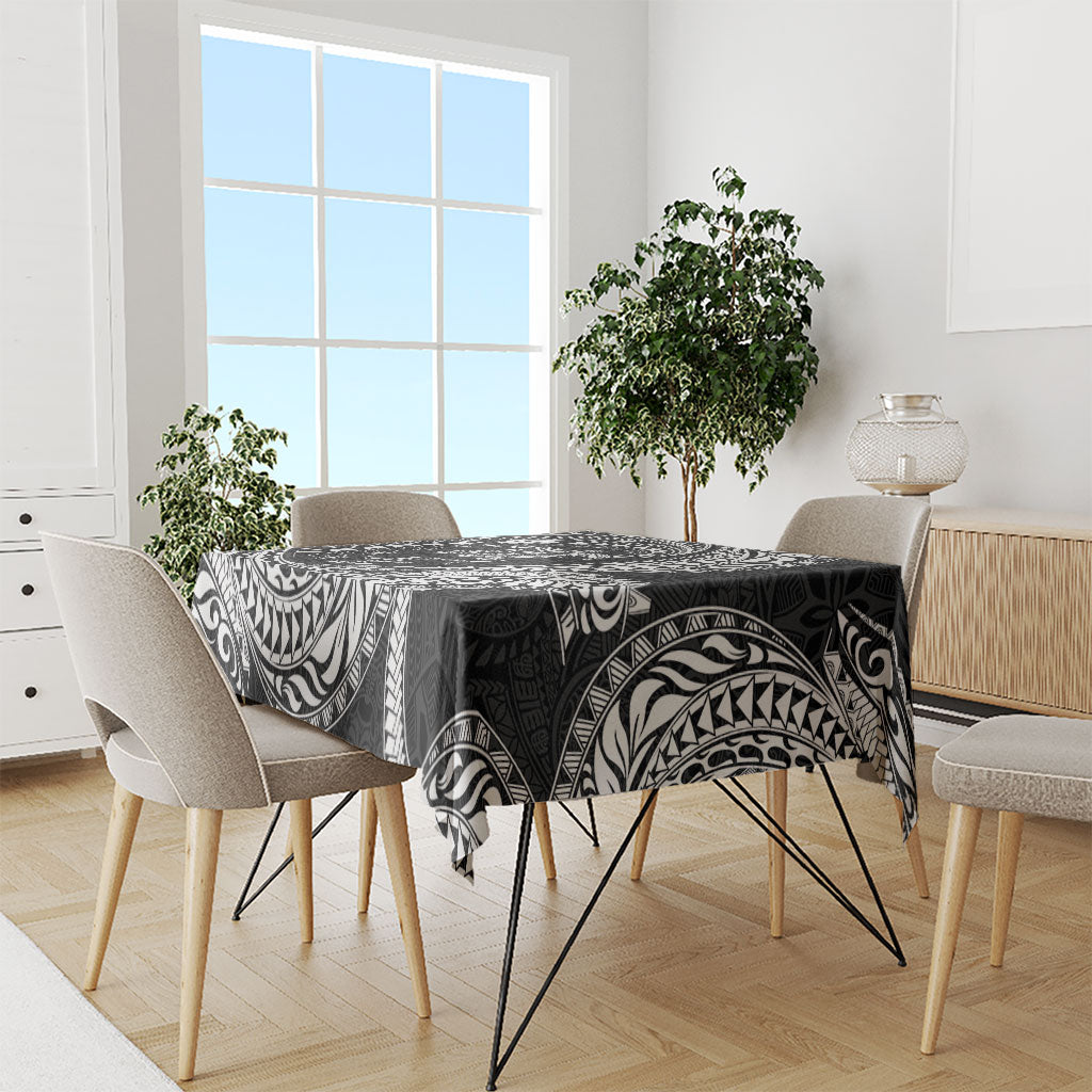 Hawaiian Turtle and Shark Tablecloth Kakau Tribal with Polynesian Pattern Black Color