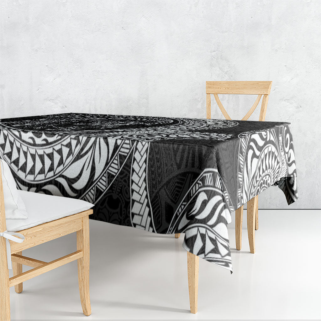 Hawaiian Turtle and Shark Tablecloth Kakau Tribal with Polynesian Pattern Black Color