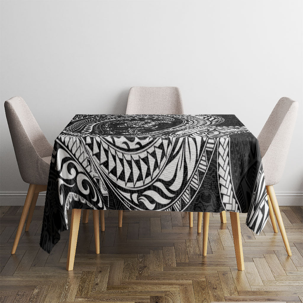 Hawaiian Turtle and Shark Tablecloth Kakau Tribal with Polynesian Pattern Black Color
