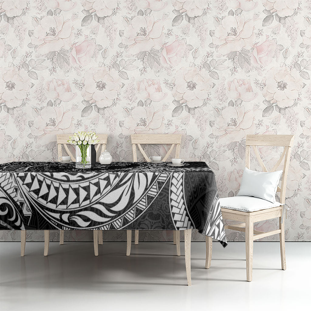 Hawaiian Turtle and Shark Tablecloth Kakau Tribal with Polynesian Pattern Black Color