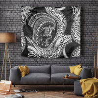 Hawaiian Turtle and Shark Tapestry Kakau Tribal with Polynesian Pattern Black Color