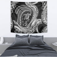 Hawaiian Turtle and Shark Tapestry Kakau Tribal with Polynesian Pattern Black Color