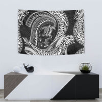 Hawaiian Turtle and Shark Tapestry Kakau Tribal with Polynesian Pattern Black Color