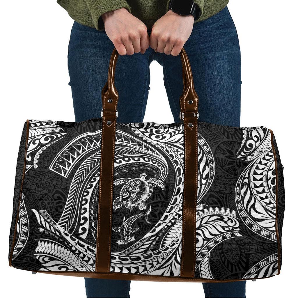 Hawaiian Turtle and Shark Travel Bag Kakau Tribal with Polynesian Pattern Black Color