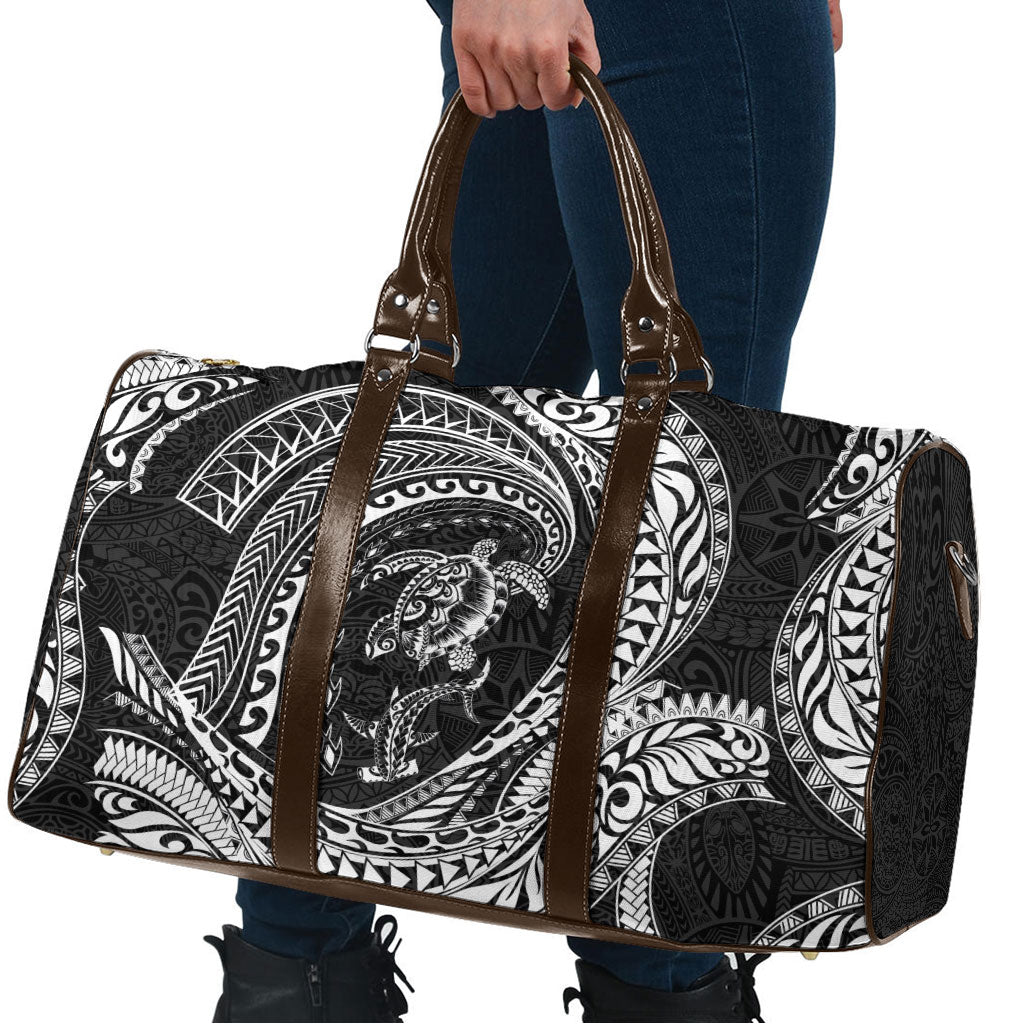 Hawaiian Turtle and Shark Travel Bag Kakau Tribal with Polynesian Pattern Black Color