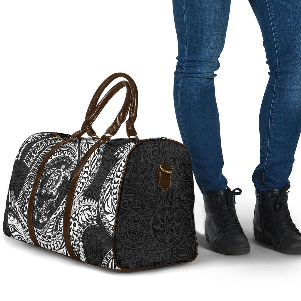 Hawaiian Turtle and Shark Travel Bag Kakau Tribal with Polynesian Pattern Black Color