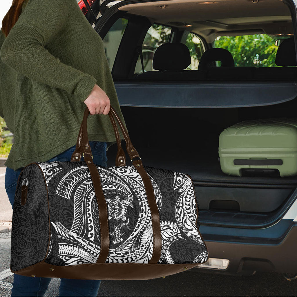 Hawaiian Turtle and Shark Travel Bag Kakau Tribal with Polynesian Pattern Black Color