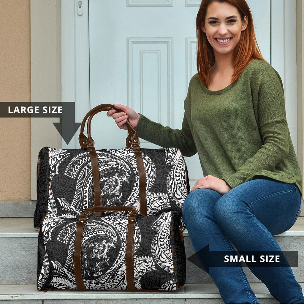 Hawaiian Turtle and Shark Travel Bag Kakau Tribal with Polynesian Pattern Black Color